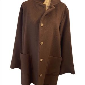 Loro Piana merino-virgin/wool coat in brown - silk lining, wide lined pockets.